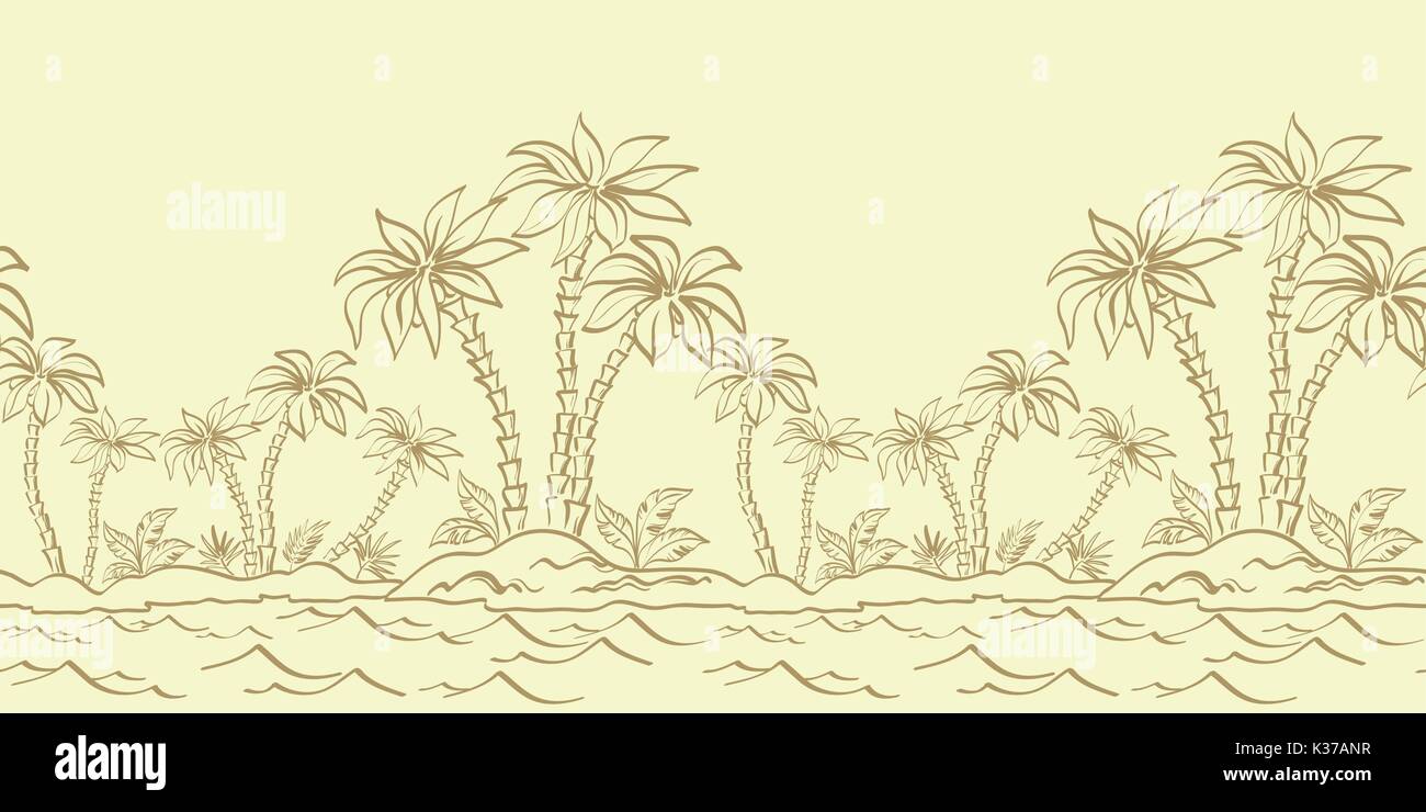 Modèle sans couture, avec les contours de l'île palm Illustration de Vecteur