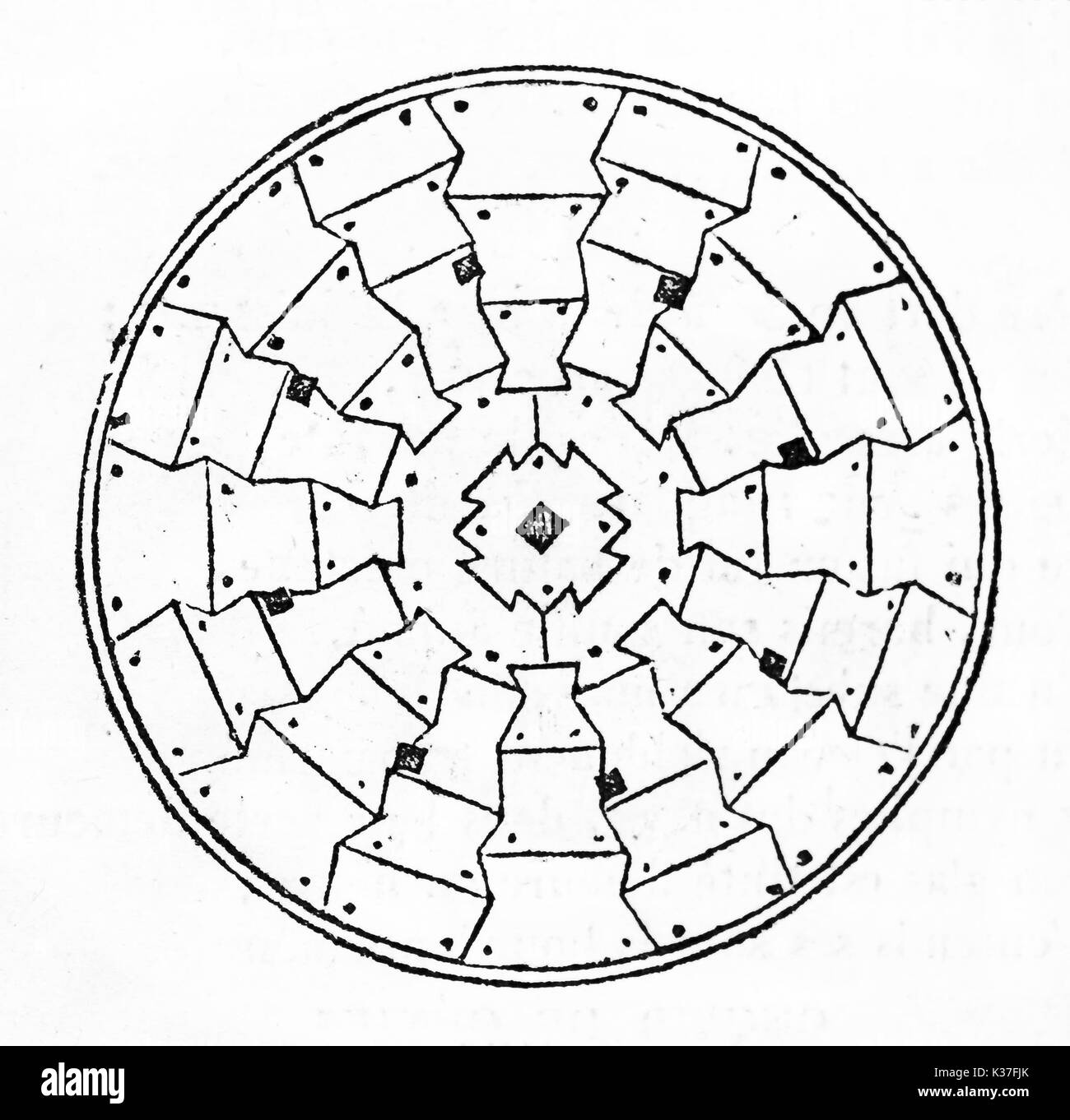 Smeaton's Eddystone lighthouse planimétrie ronde semblable à un symbole ésotérique. Vieille Illustration d'auteur non identifié publié le magasin pittoresque Paris 1834 Banque D'Images