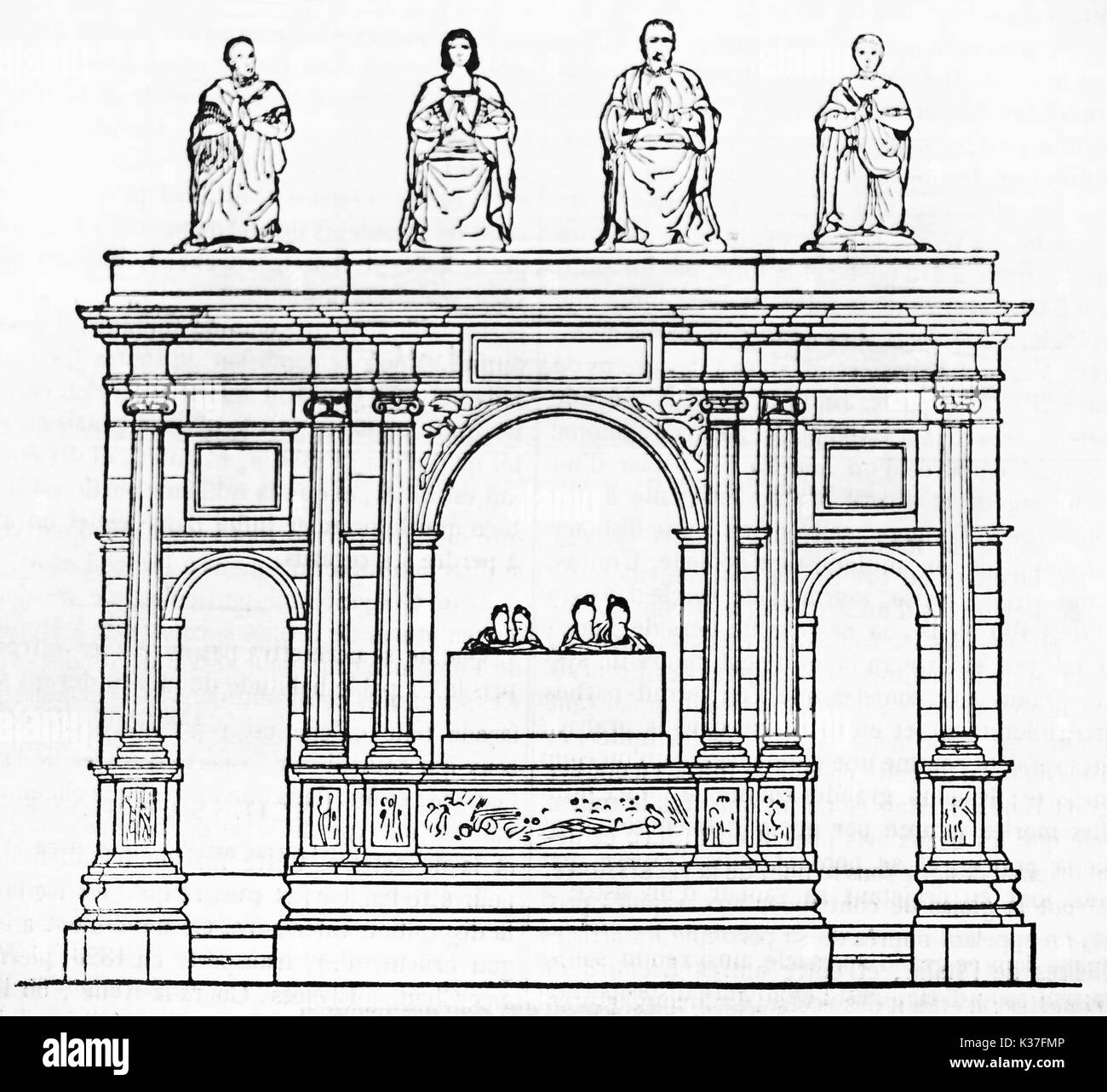 Vue avant de la structure d'un ancien monument funéraire, François je tombe dans la basilique de Saint-Denis en France. Vieille Illustration d'auteur non identifié publié le magasin pittoresque Paris 1834 Banque D'Images Vue avant de la structure d'un ancien monument funéraire, François je tombe dans la basilique de Saint-Denis en France. Vieille Illustration d'auteur non identifié publié le magasin pittoresque Paris 1834 Banque D'Images