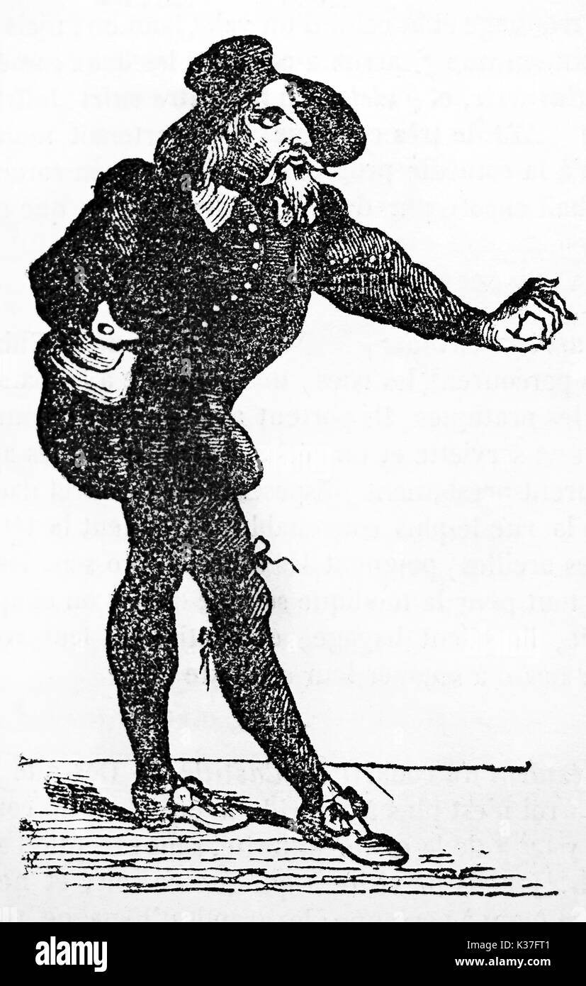 Portrait complet du corps de Guillot-Gorju (Bertrand Hardouin de Saint-Jacques 1600 - 1648), médecin français et acteur. Vieille Illustration d'auteur non identifié publié le magasin pittoresque Paris 1834 Banque D'Images