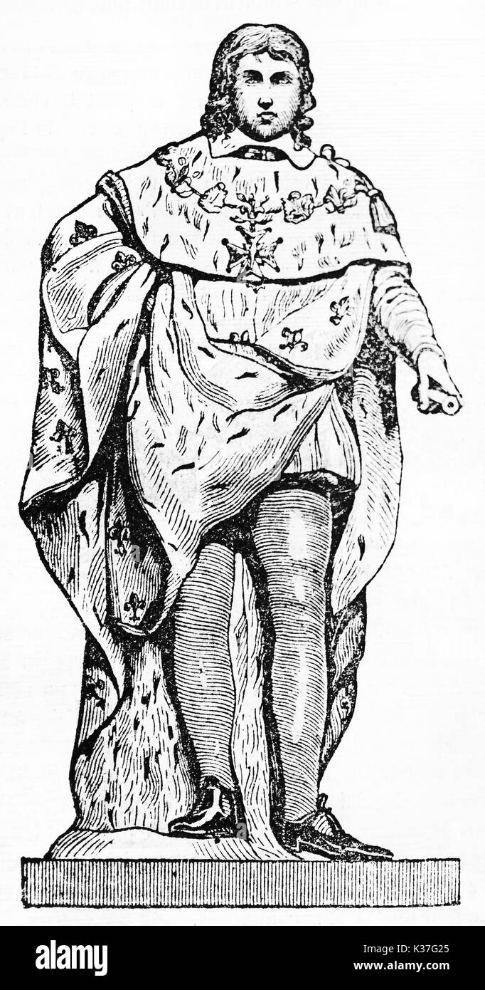 Statue de isolé jeune Louis XIV conservées dans le musée du Louvre. Par après, publié le sculpture Guillain Magasin Pittoresque, Paris, 1834 Banque D'Images