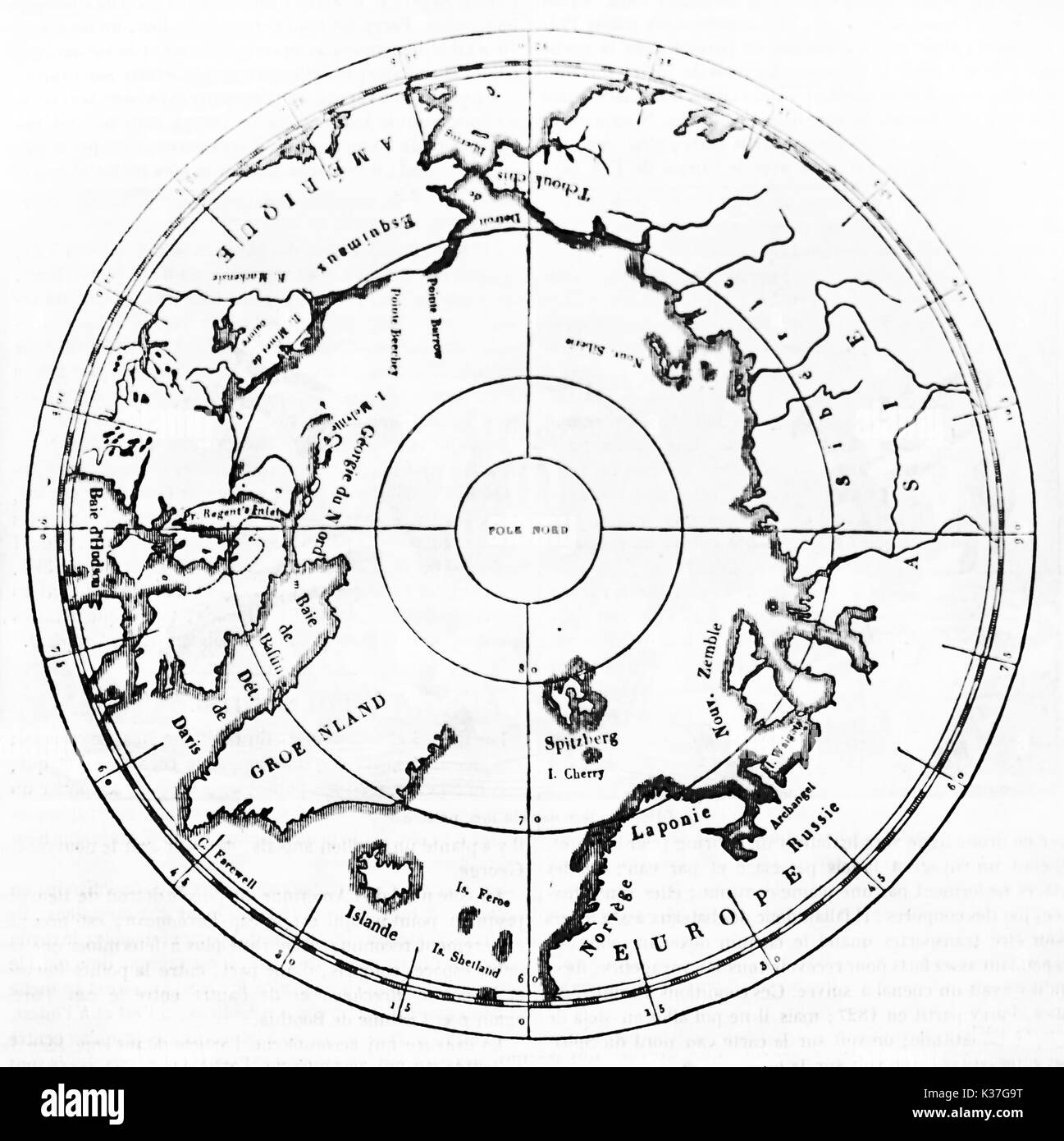 Ancien site d'isolés au Pôle Nord. Vieille Illustration d'auteur non identifié, publié le Magasin Pittoresque, Paris, 1834 Banque D'Images