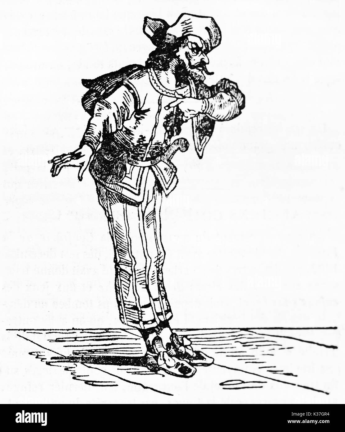Caractère ancien en tenant un arc sur scène avec ses vêtements de scène, Turlupine (Henri Le Grand (1583 - 1634) l'acteur français. Vieille Illustration d'auteur non identifié publié le magasin pittoresque Paris 1834 Banque D'Images
