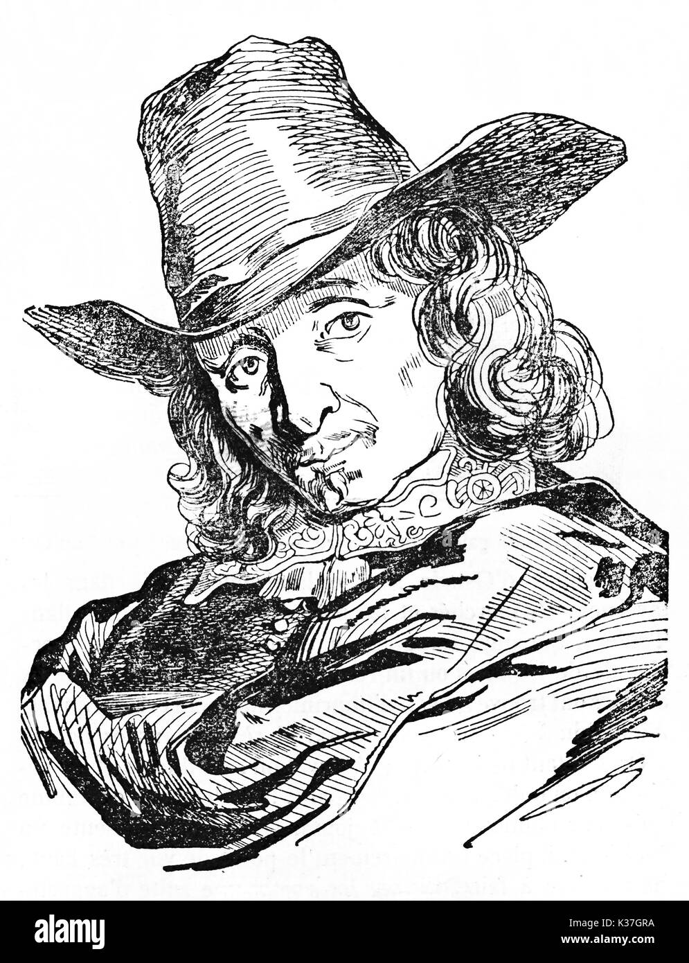 Ancien portrait d'Adriaen van Ostade (1610 - 1685), peintre néerlandais dans ses anciens vêtements et chapeau. Vieille Illustration par Gigouc publié le magasin pittoresque Paris 1834 Banque D'Images