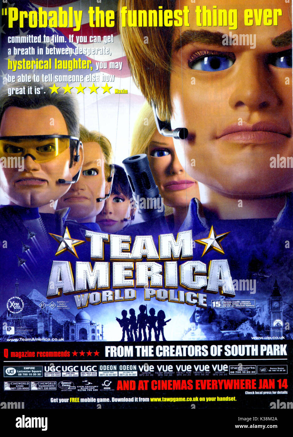 TEAM AMERICA : WORLD POLICE POSTER Banque D'Images