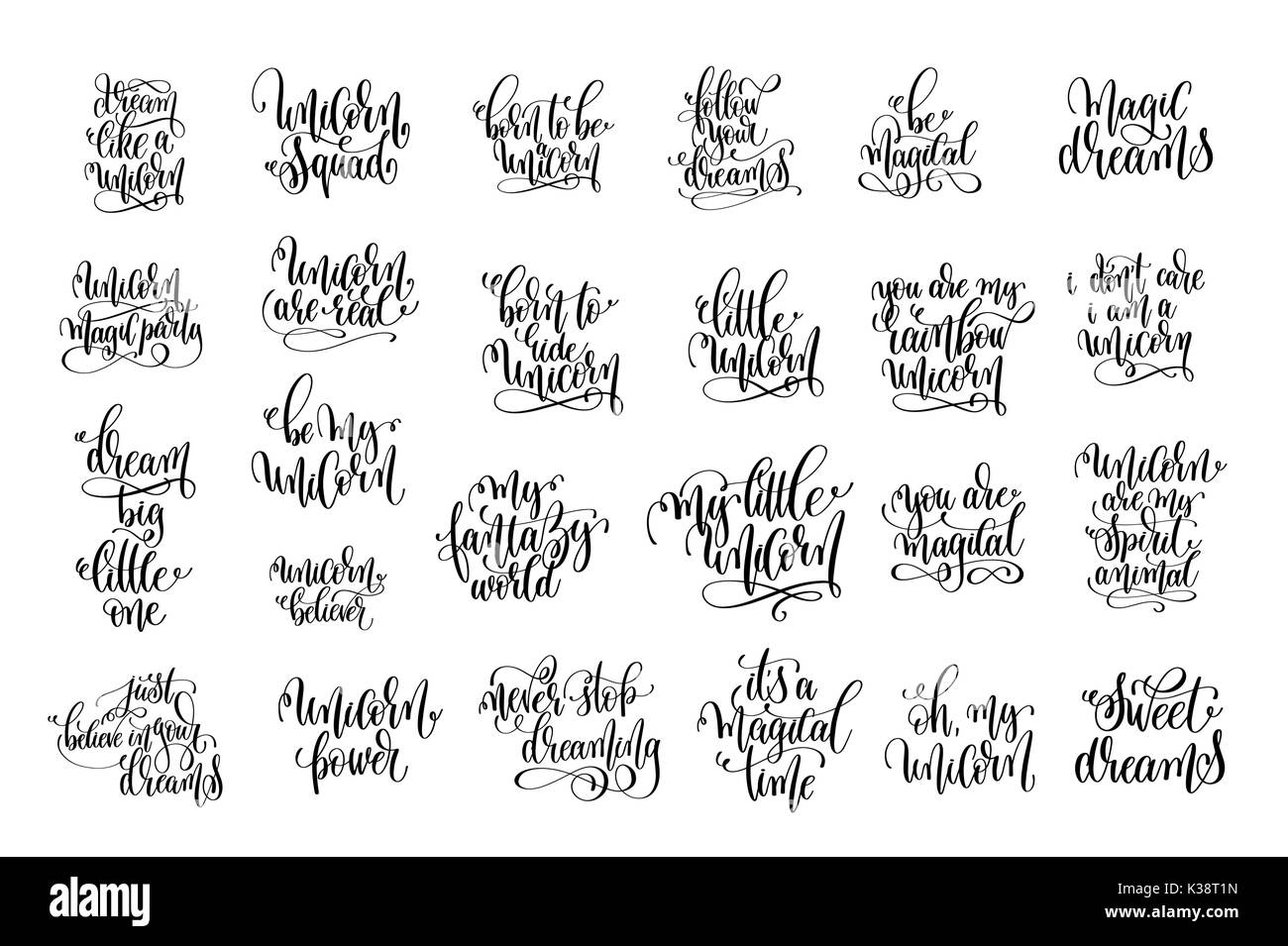 Ensemble de 25 lettres à la main en noir et blanc à propos de un devis positif Illustration de Vecteur