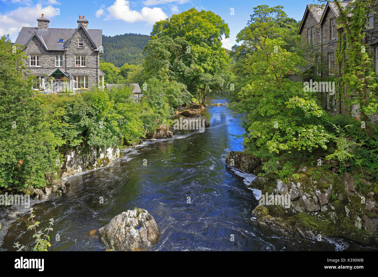 Afon Llugwy, Betws-Y-coed, Parc National de Snowdonia, Conwy, Nord du Pays de Galles, Royaume-Uni. Banque D'Images