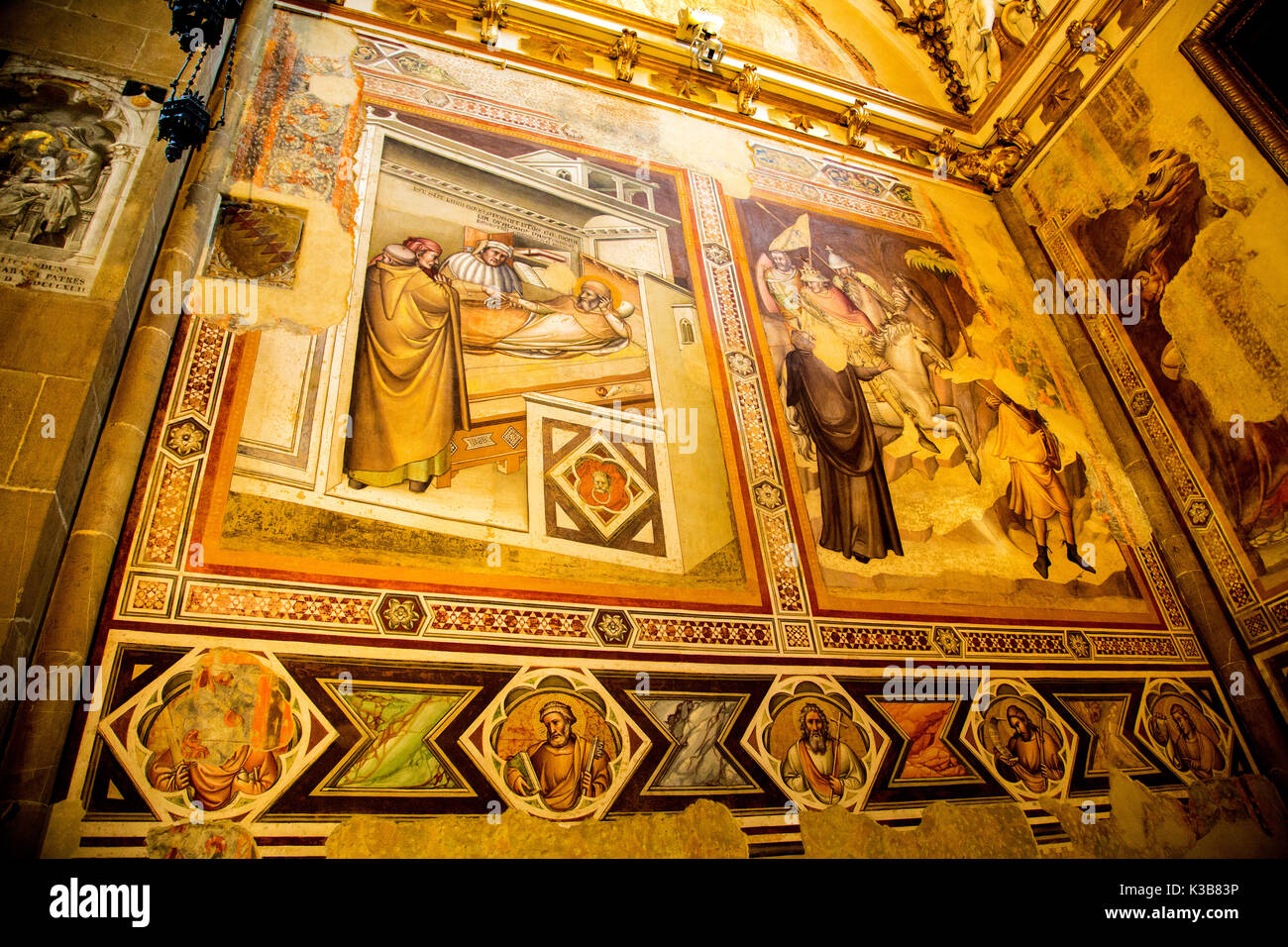 Fresques de la capella bardi, dans l'église Santa Maria Novella à Florence Italie Banque D'Images