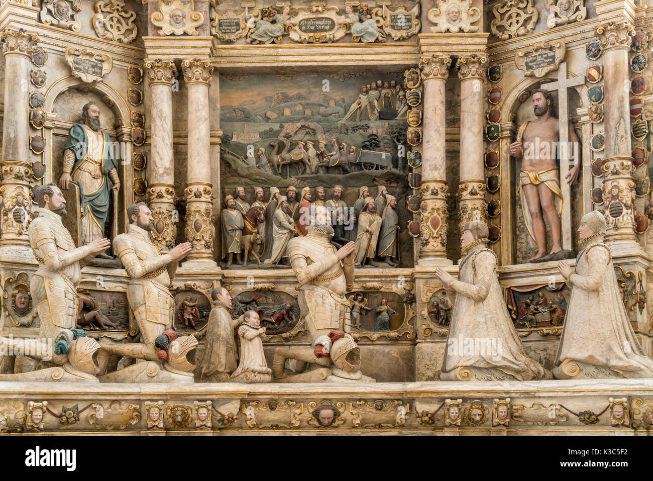 Épitaphe d'albâtre dans der Morizkirche à Coburg, Oberfranken, Bayern, Deutschland | albâtre Renaissance epitaph, Morizkirche, Cobourg, Franc supérieur Banque D'Images