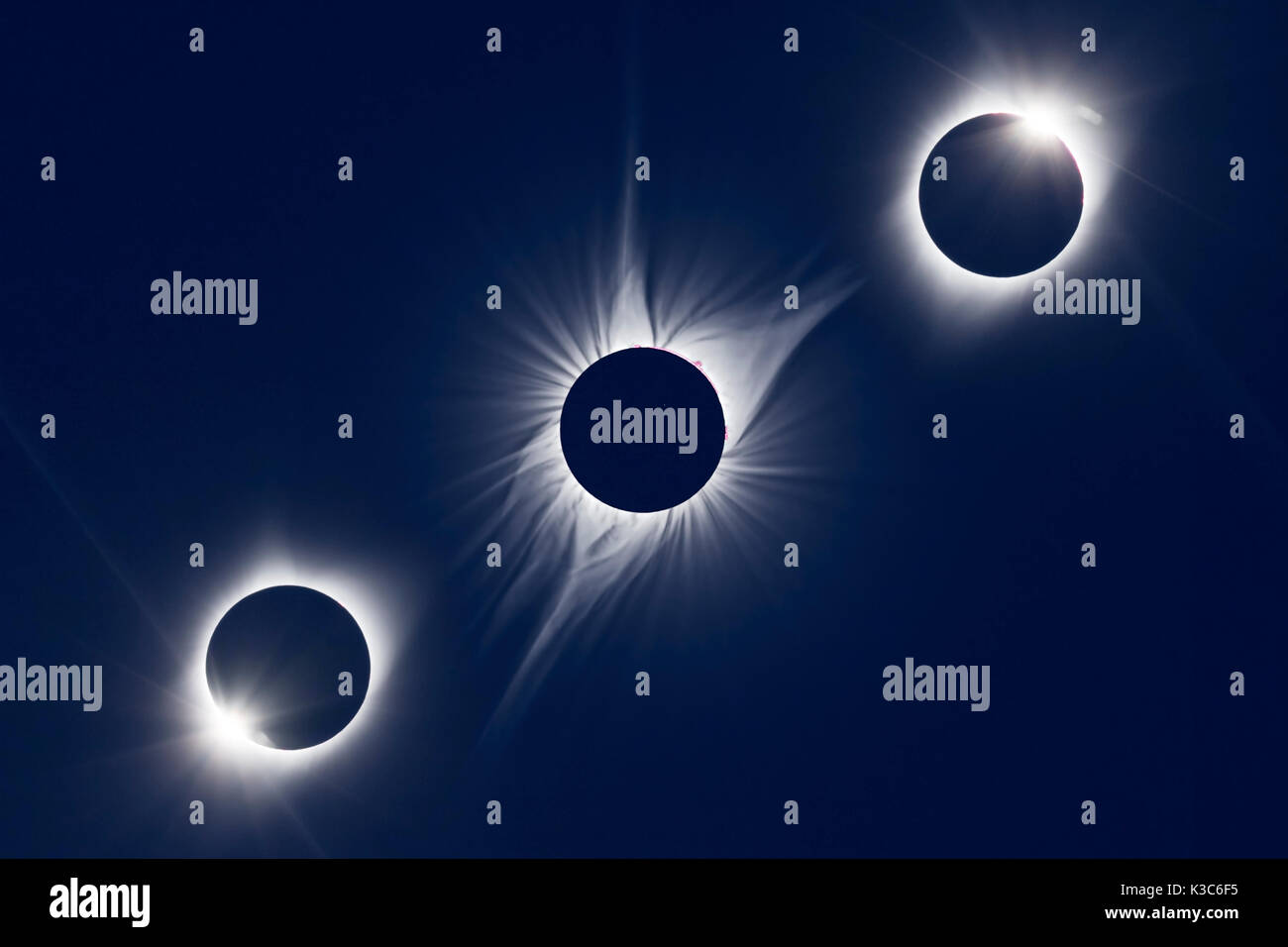 L'éclipse totale de l'Amérique du Nord 2017. Bagues à diamant Composite Banque D'Images