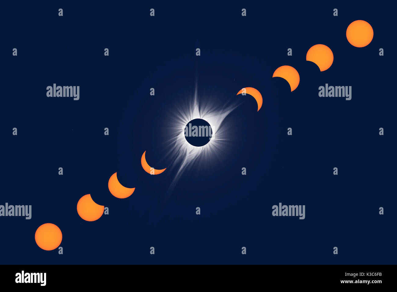 L'éclipse totale de l'Amérique du Nord 2017. Composite multi-exposition Banque D'Images