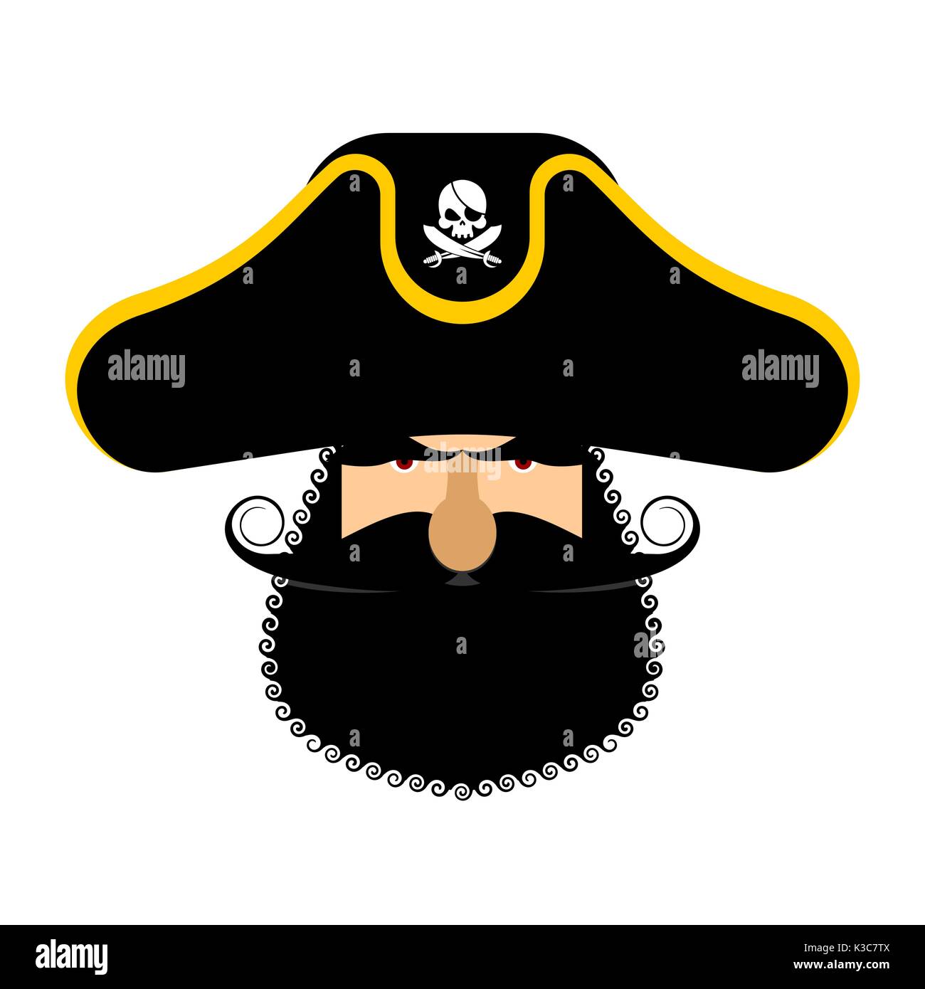 Portrait de pirate en chapeau. cache et des fumeurs de l'obstruction du tuyau. cap. les os et crâne. head corsair barbe noire. Illustration de Vecteur