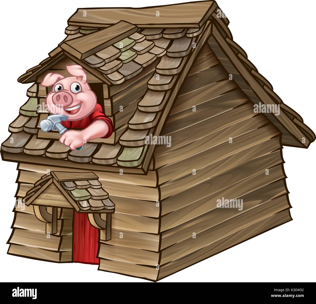 Trois petits cochons en bois Conte House Illustration de Vecteur