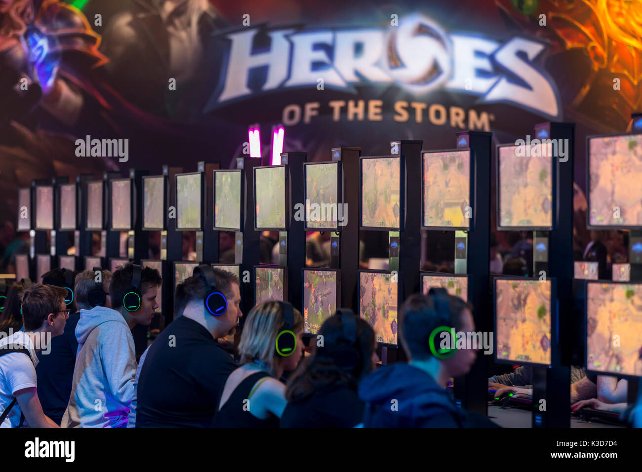 La gamescom, le plus grand salon de jeux vidéo et informatiques, de Cologne, en Allemagne. Banque D'Images