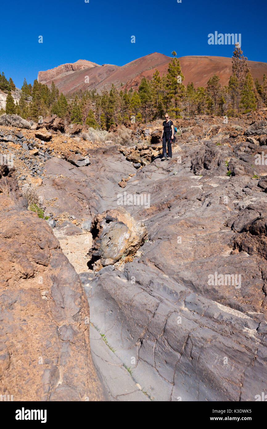 Marche de la white paysage lunaire à Vilaflor, Tenerife, Canaries, Espagne, Banque D'Images