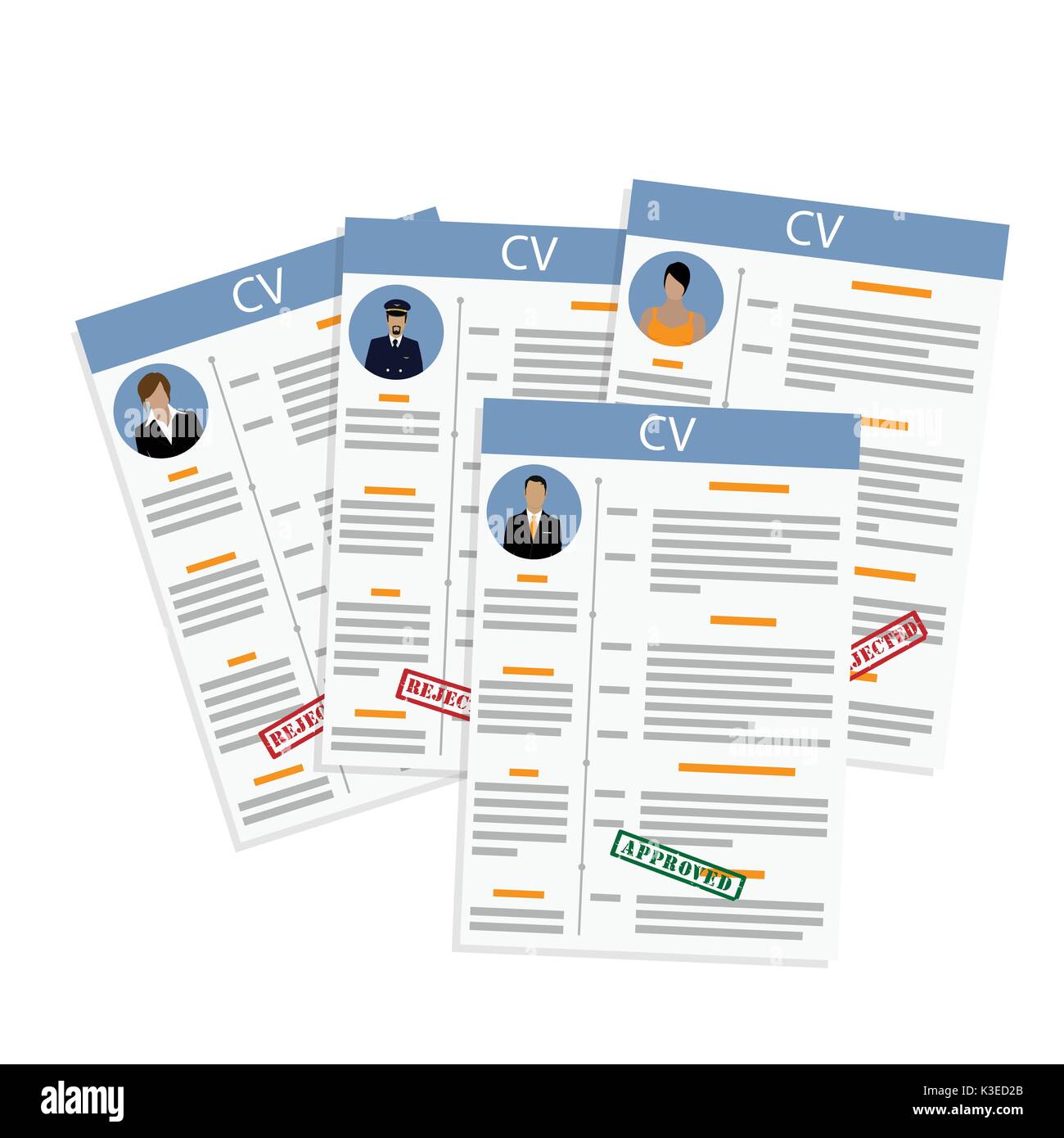 Concours d'illustration vectorielle, à la recherche, au concept d'entrevue avec les cv. CV curriculum vitae avec l'homme et femme photo Illustration de Vecteur