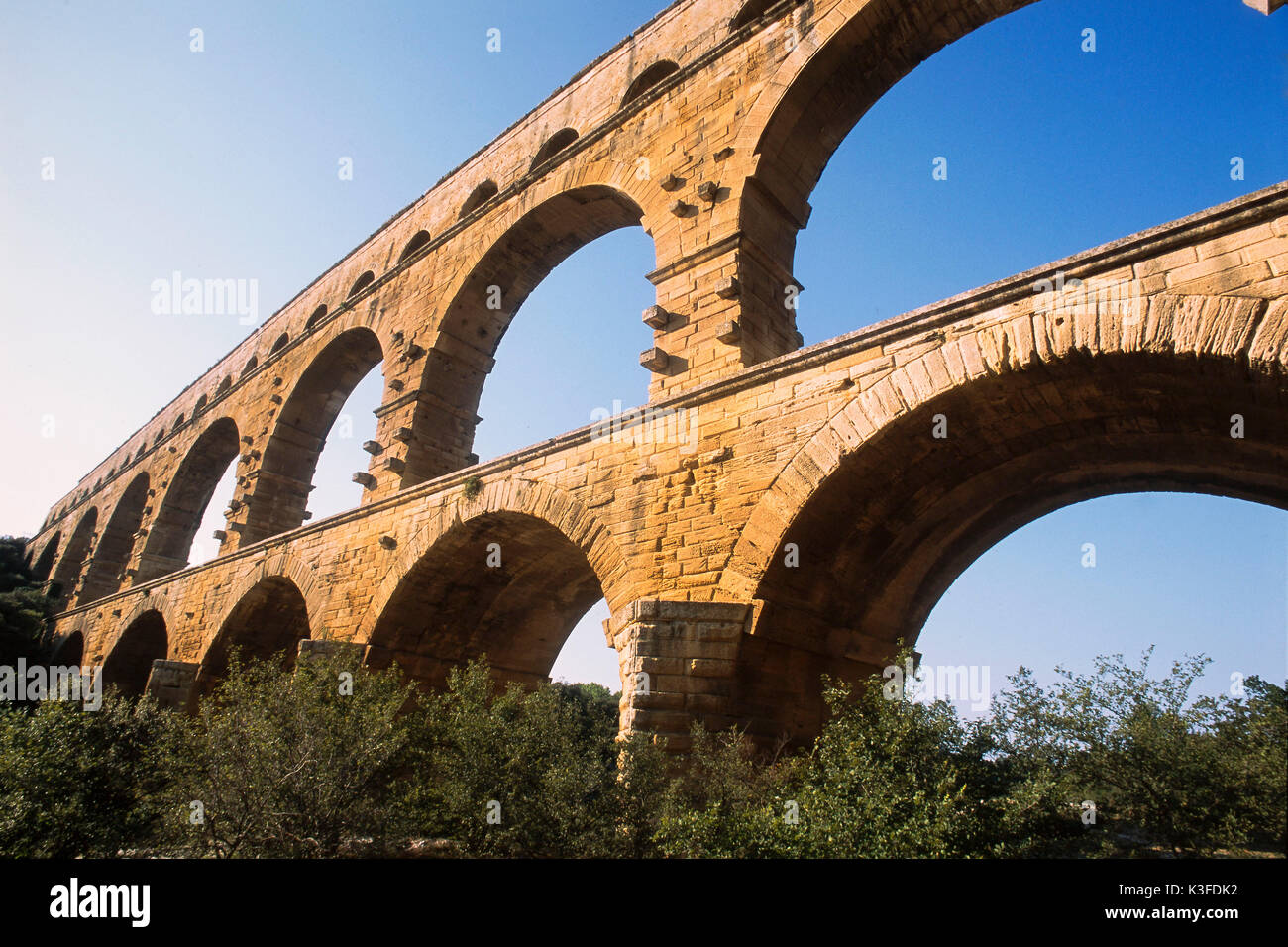 Le pont Pont du Gard, France du 1er siècle après J.-C. Banque D'Images