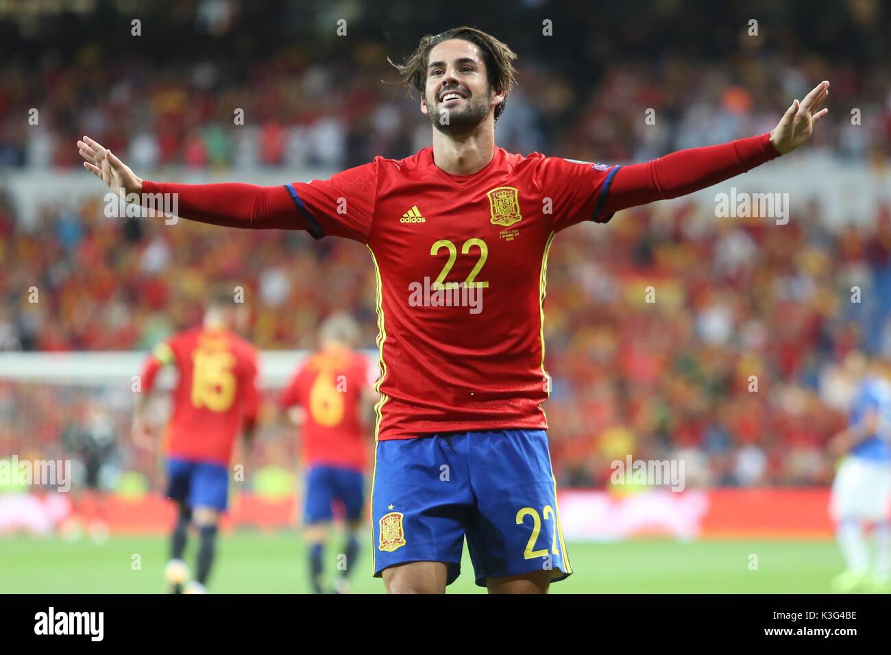 Santiago Bernabèu, Madrid, Espagne. 2 Septembre, 2017. Les qualificatifs de la Coupe du Monde de la Russie en 2018. Groupe G. match entre l'Espagne contre l'Italie. L'objectif du score de la CITP Crédit : marco iacobucci/Alamy Live News Banque D'Images