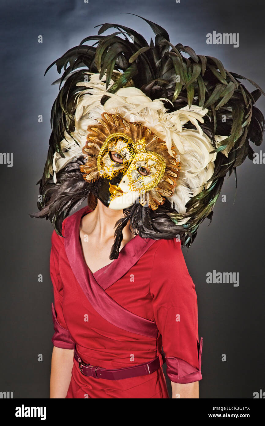 Une belle jeune fille portant un masque de Venise dans un studio Banque D'Images