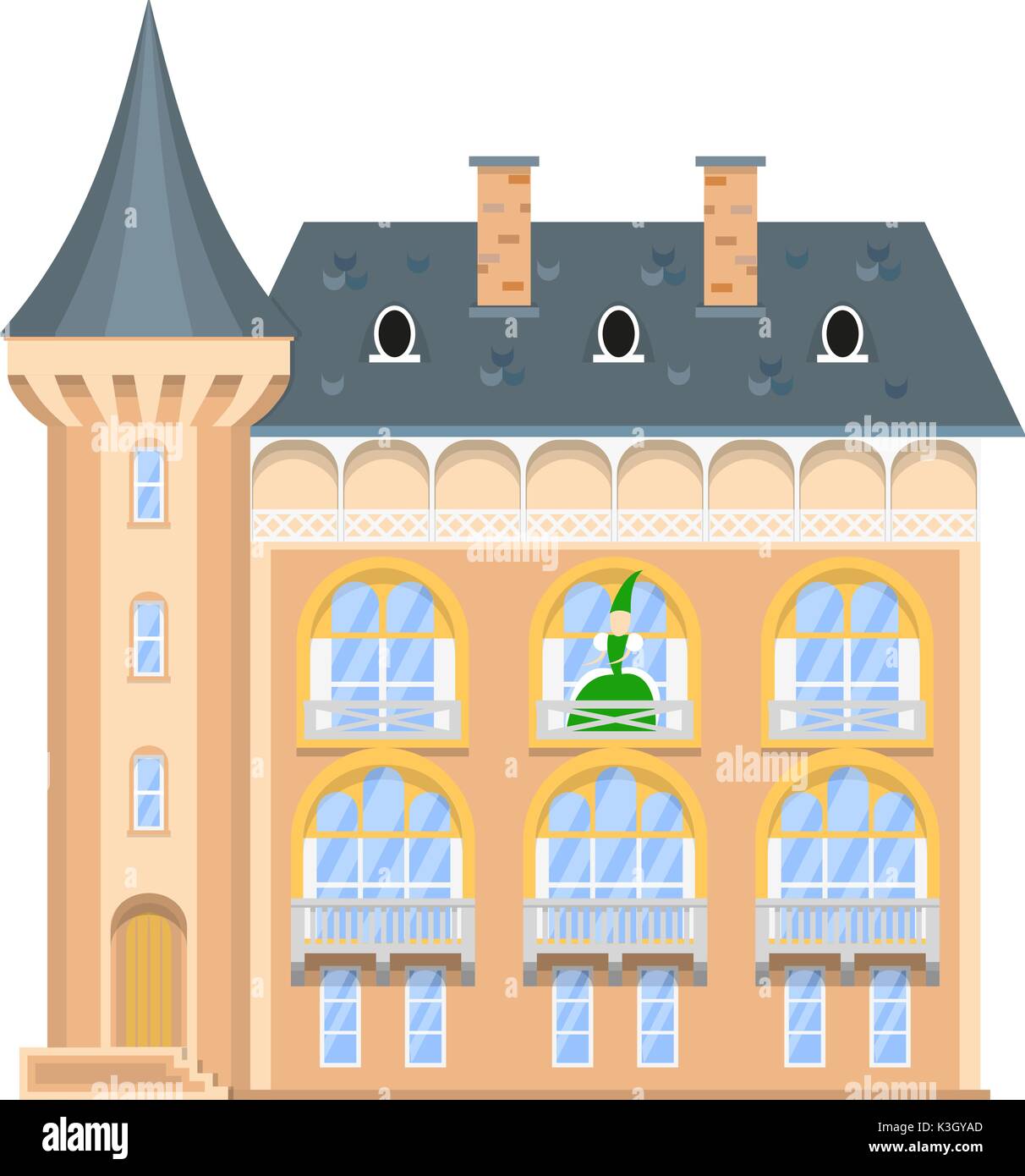 La princesse sur le balcon d'un château médiéval. Illustration de Vecteur