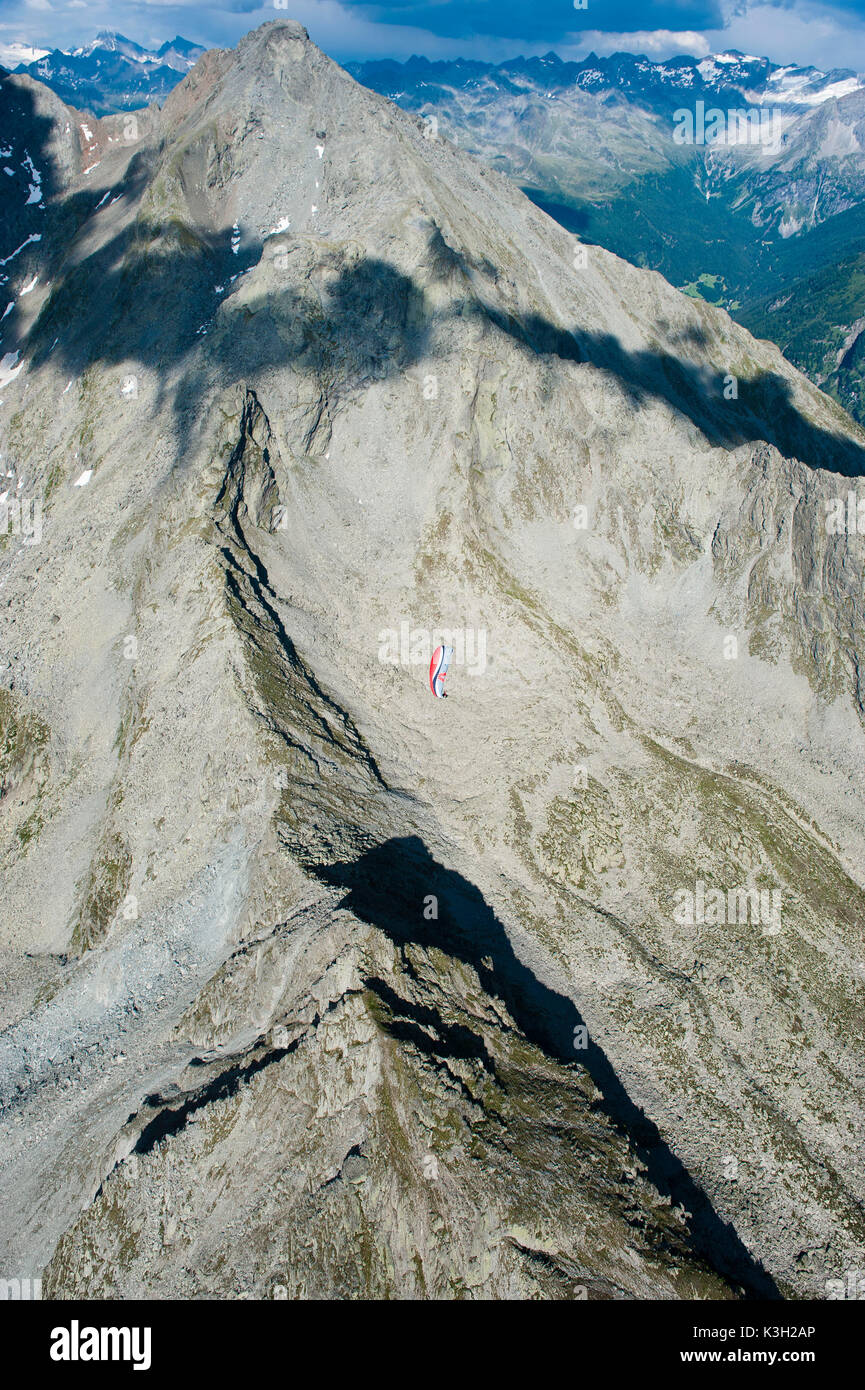 Big Moosstock, parapente, photo aérienne, Ahrntal, hautes montagnes, Tyrol du Sud, Italie Banque D'Images