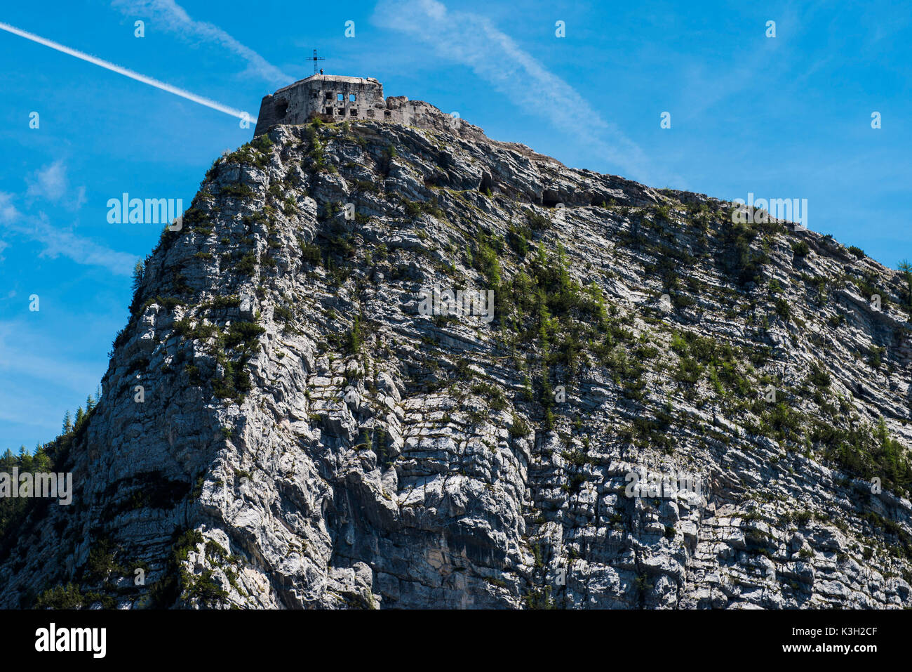 Forteresse de montagne, la ruine, la Cima di Vezzena, Levico, photo aérienne, Valsugana, Trentin, Italie Banque D'Images