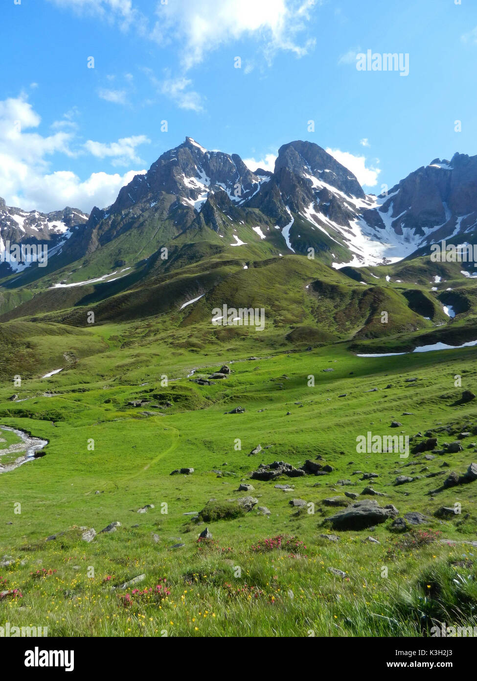 Montagnes Pfunderer, wide mountain alp, Wurmaulspitze Eselskopf à voir, et, Steinkarscharte Banque D'Images