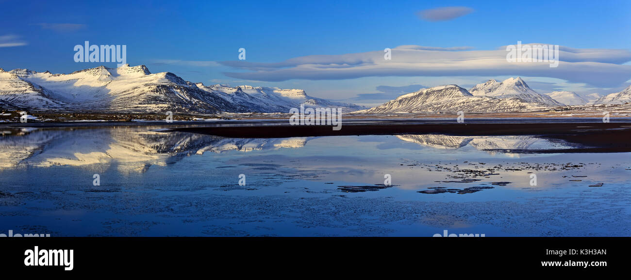 L'Islande, l'Austurland, fjords de l'Est, l'Est de l'islande, fjord Breiddalsvik paysage fermer Banque D'Images