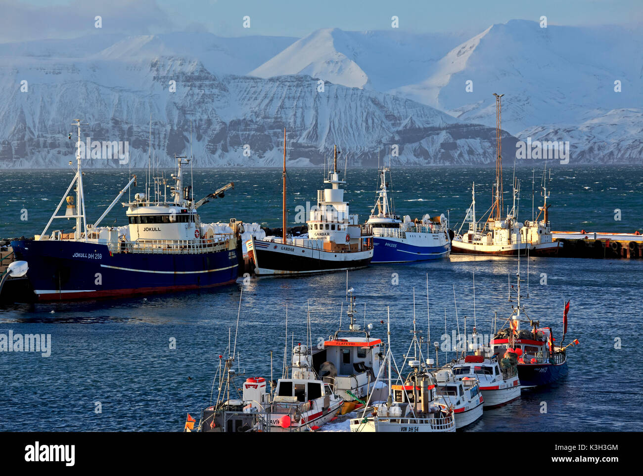 L'Islande, au nord-est, le port d'Husavik Banque D'Images