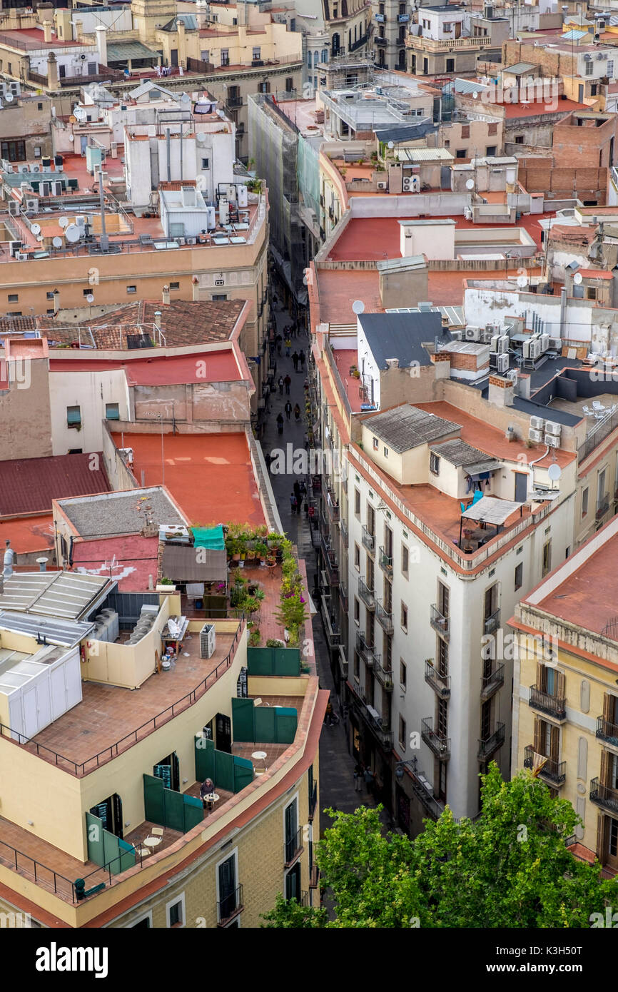 Vue panoramique de Barcelone depuis la tour de l'église Santa Maria del Pi, Catalogne, Espagne Banque D'Images
