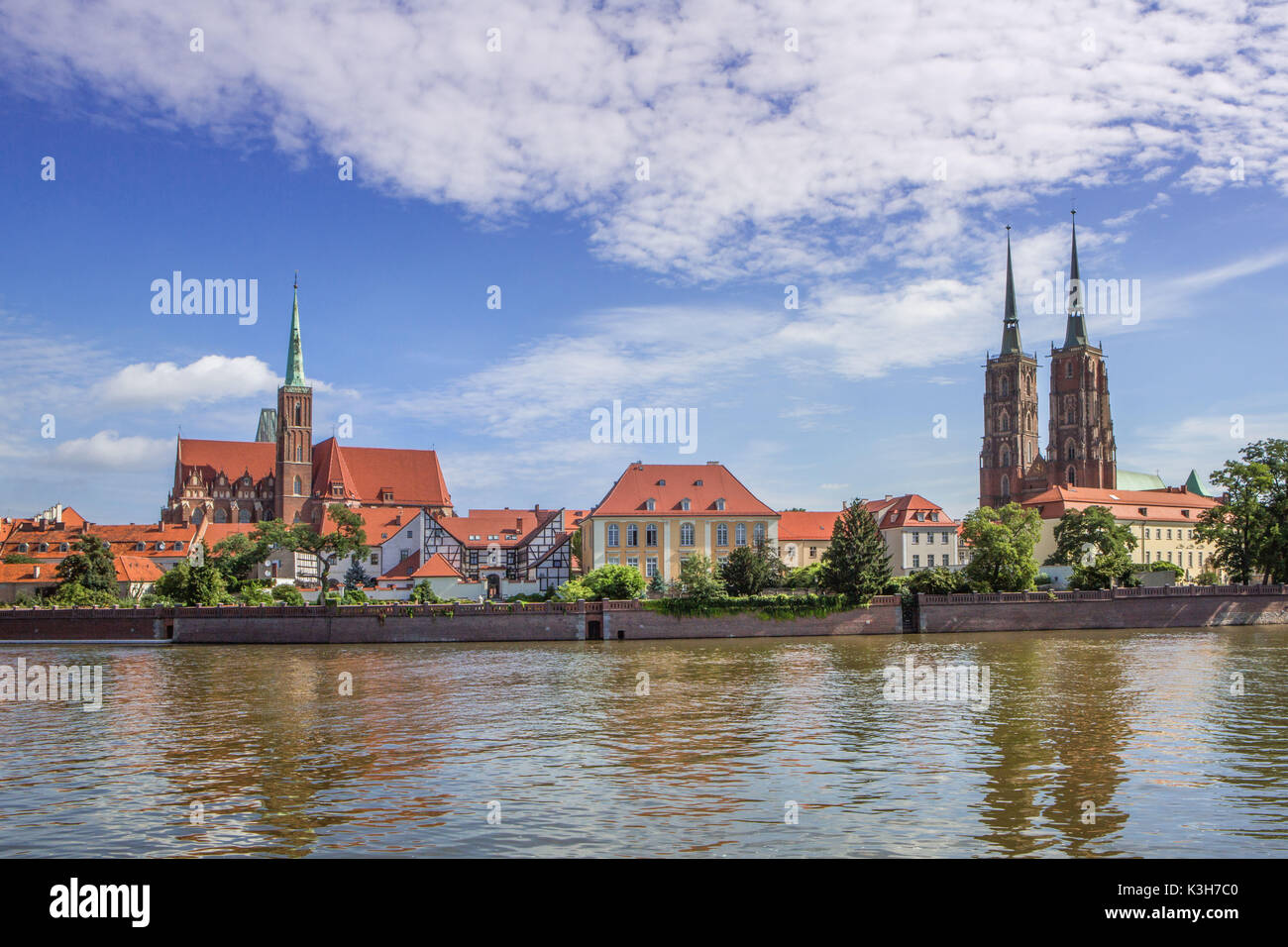 Pologne, Wroclaw, l'île de la Cathédrale, Holly Cross Church et cathédrale Saint-Jean-Baptiste. Banque D'Images