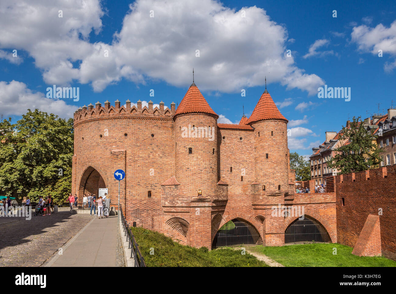 Pologne, Ville Warzaw, la barbacane, vieux murs de la ville. Banque D'Images