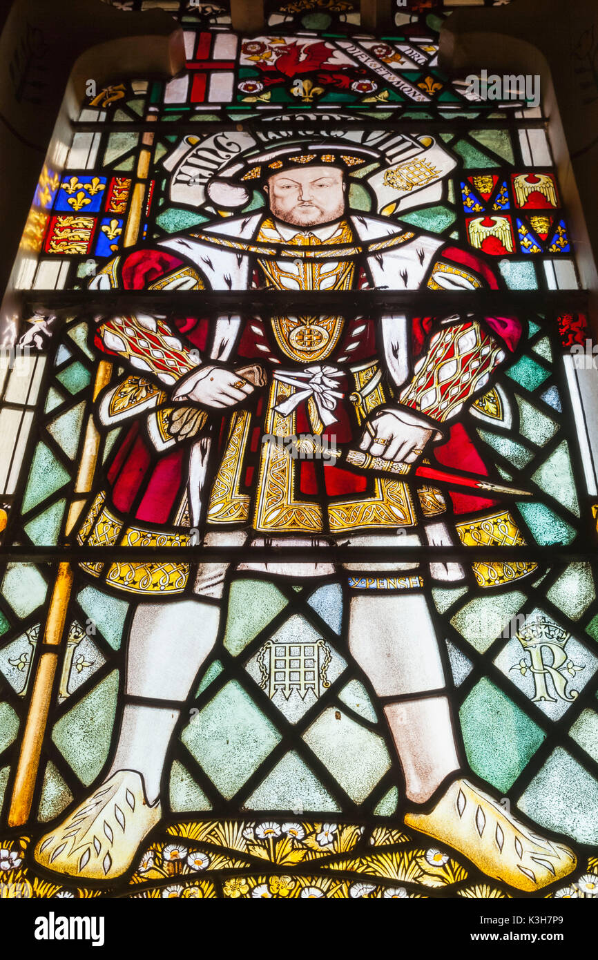 Pays de Galles, Cardiff, Cardiff Castle, vitrail représentant Henry VIII Banque D'Images