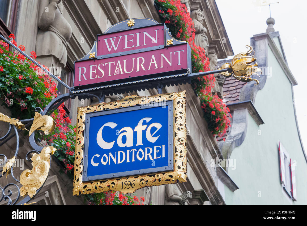 Allemagne, Bavière, Route Romantique, Rothenburg-ob-der-Tauber, restaurant et café Sign Banque D'Images