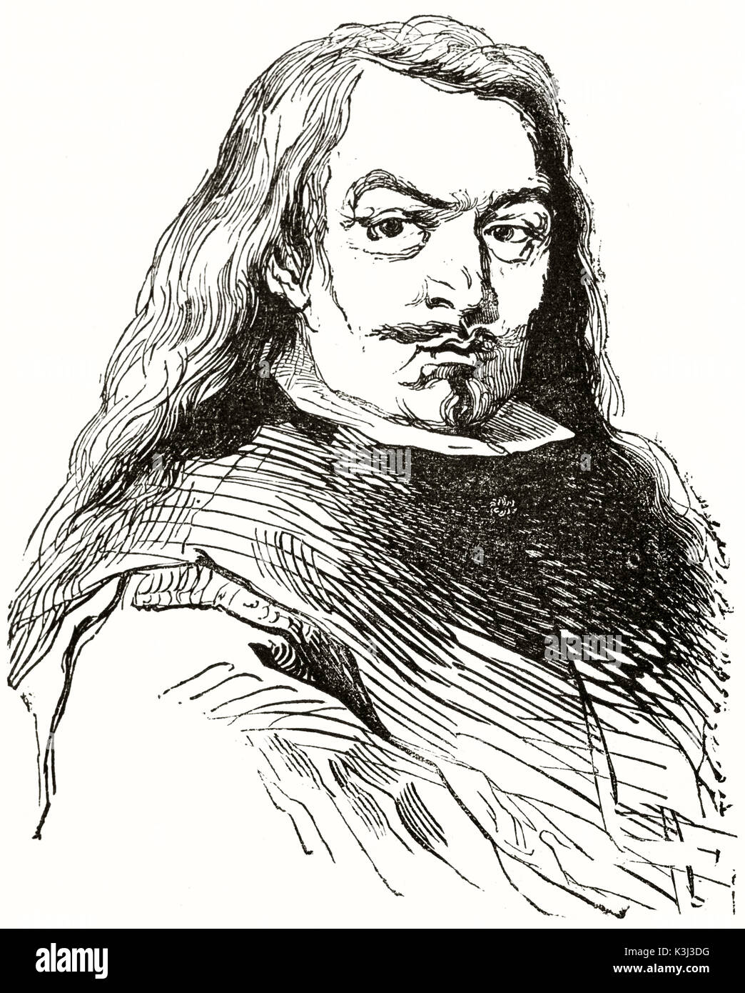 Ancien portrait gravé d'Esteban Murillo (1617 - 1682), peintre baroque espagnol. Créé par Breviere, publié le Magasin Pittoresque, Paris, 1838 Banque D'Images