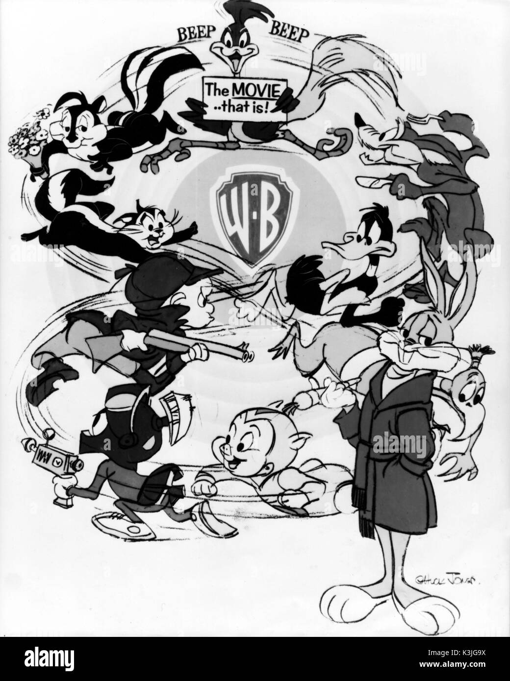 WARNER BROTHERS ANIMATED BLACK CAT, Pépé le putois, Road Runner, WYLE E. COYOTE, Daffy Duck, DO-DO BIRD, BUGS BUNNY, Porky Pig, Elmer Fudd, MARIN-LA-Le Martien de personnages de dessins animés Looney Tunes. WARNER BROTHERS ANIMATED Banque D'Images