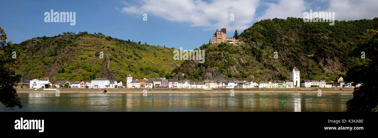 Allemagne, Rhénanie-Palatinat, Sankt-Goarshausen, (Burg) Château de Katz, le Rhin romantique inscrite au Patrimoine Mondial de l'UNESCO Banque D'Images