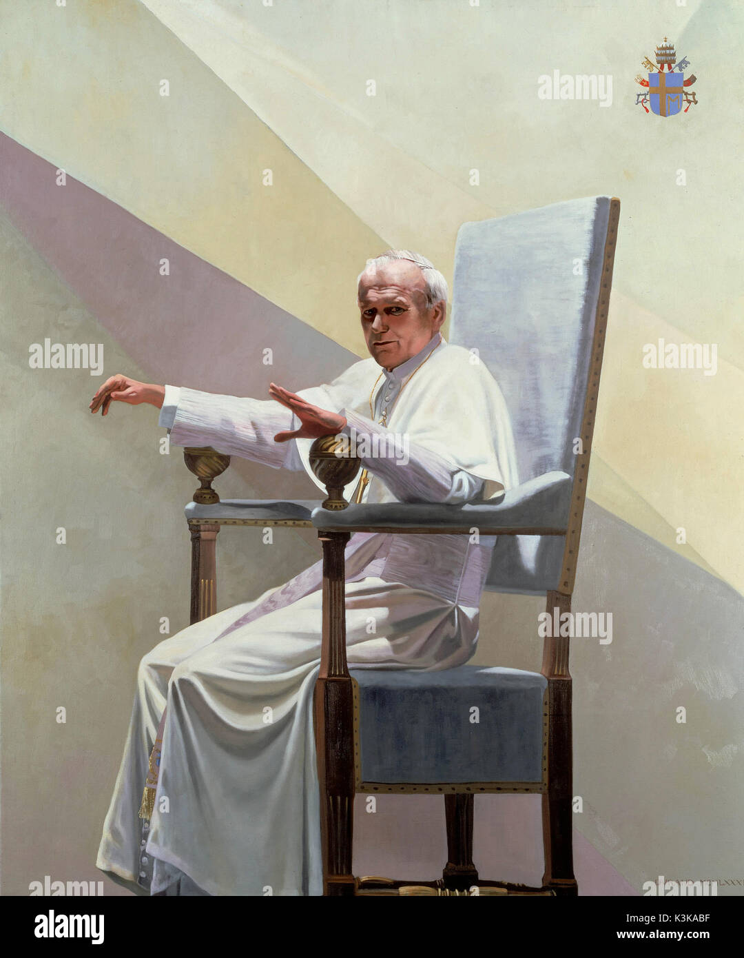 1983 un portrait officiel de Saint Jean-Paul II, assis tête en direction du spectateur, a été commandé par les Chevaliers de Malte. Banque D'Images