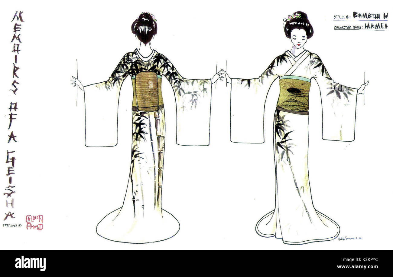 MÉMOIRES D'Une GEISHA dessins de costumes originaux par Colleen Atwood pour mémoires d'une Geisha. Croquis de l'artiste Felipe Sanchez date : 2005 Banque D'Images