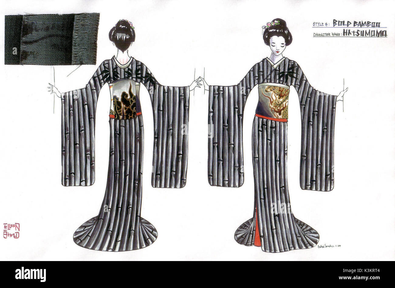 MÉMOIRES D'Une GEISHA dessins de costumes originaux par Colleen Atwood pour mémoires d'une Geisha. Croquis de l'artiste Felipe Sanchez date : 2005 Banque D'Images