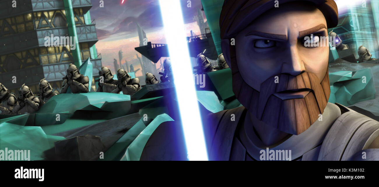 STAR WARS : The Clone Wars Chevalier Jedi Obi-Wan Kenobi, son sabre laser à la main, se prépare pour la bataille Date : 2008 Banque D'Images