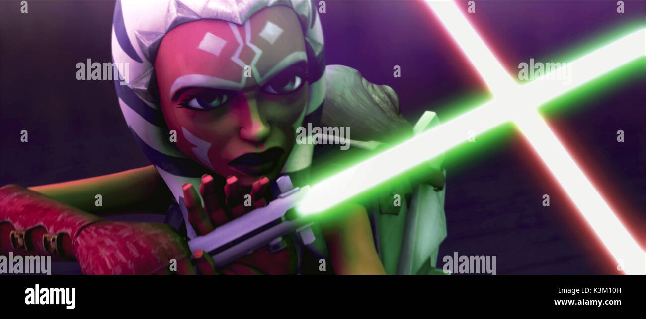 STAR WARS : The Clone Wars Ahsoka Tano s'engage courageusement dans la bataille avec un ennemi redoutable Date : 2008 Banque D'Images