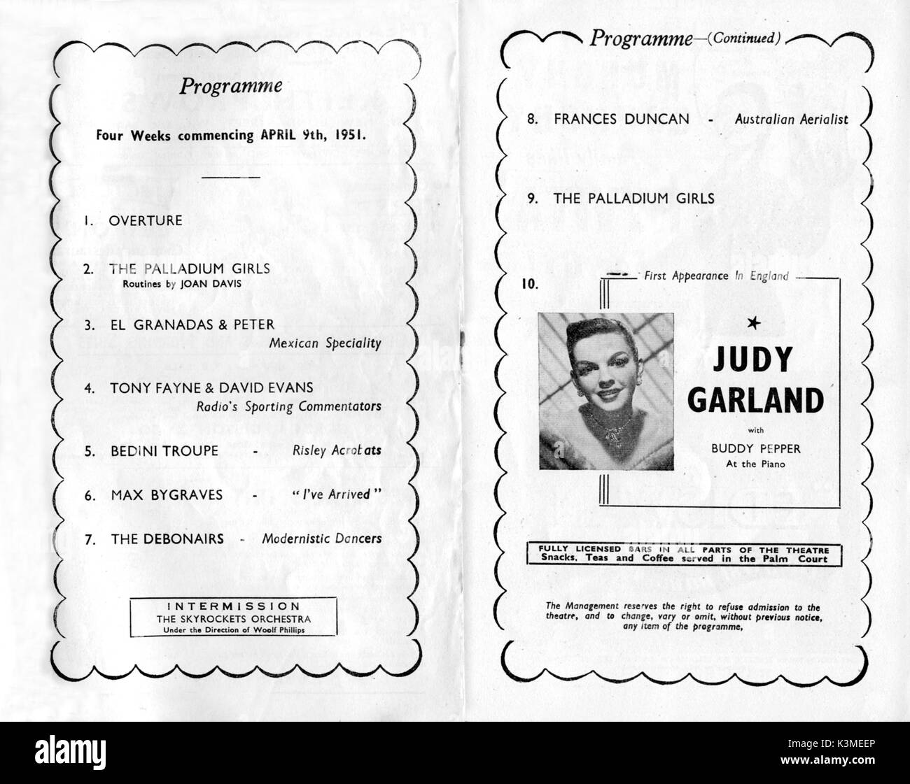 LONDON PALLADIUM PROGRAMME [9 avril 1951] avec Max Bygraves, Judy Garland Date : 1951 Banque D'Images