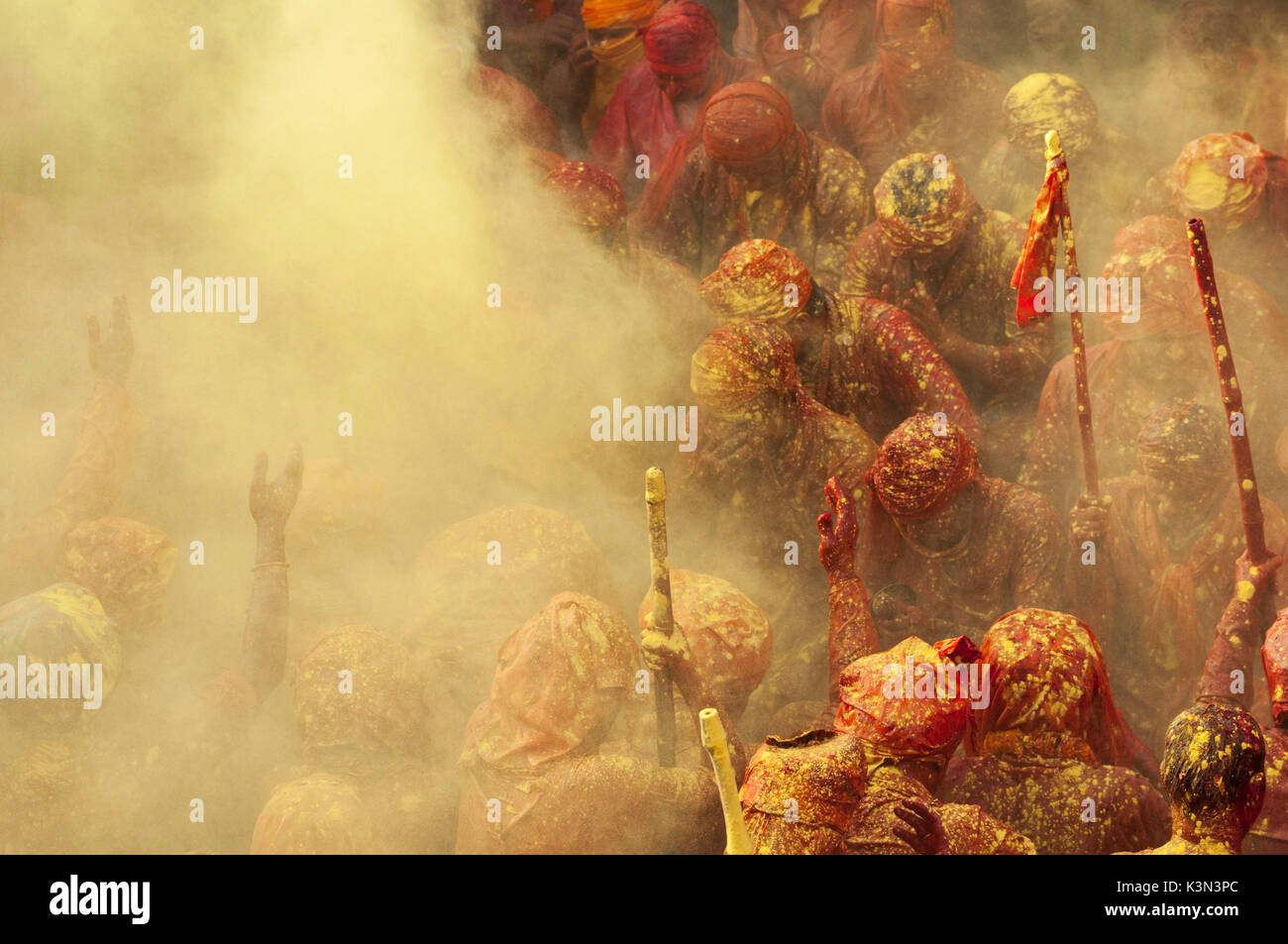 Mathura, Uttar Pradesh, Inde, Asie. Holi festival de couleurs. Banque D'Images