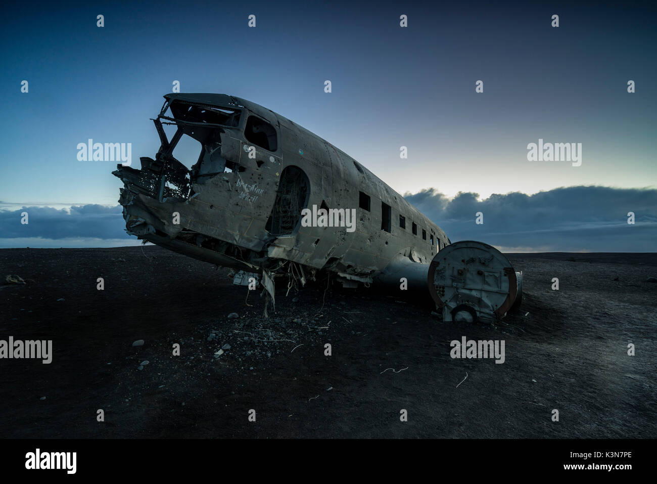 L'avion DC US Navy abandonnés sur la plage d'Solheimasandur, Sudurland, Islande, Europe Banque D'Images