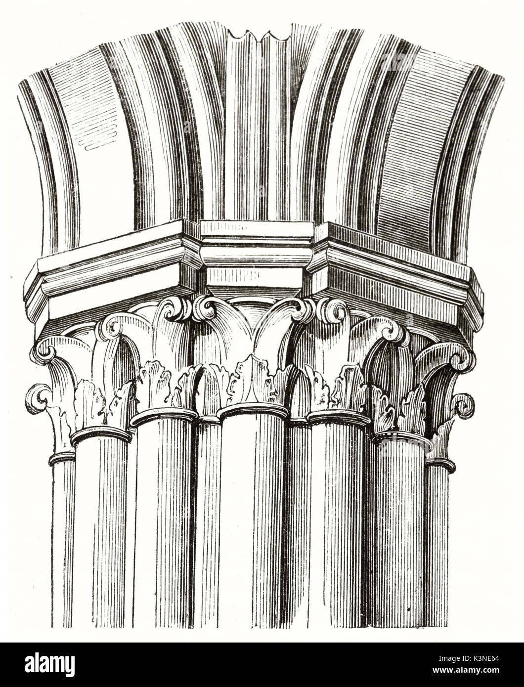 Faisceau de colonnes de la rédaction d'un pilier dans l'allée de Notre-Dame de Paris France. L'élément architectonique isolé non identifié par l'auteur publié le magasin pittoresque Paris 1839 Banque D'Images