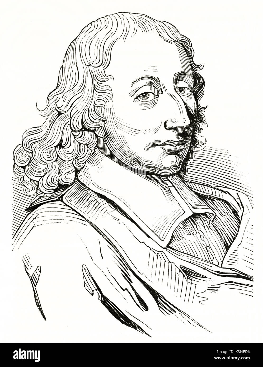 Buste antique exposé minimal portrait de Blaise Pascal (1623-1662) mathématicien français physicien et philosophe chrétien. Par auteur non identifié publié le magasin pittoresque Paris 1839 Banque D'Images