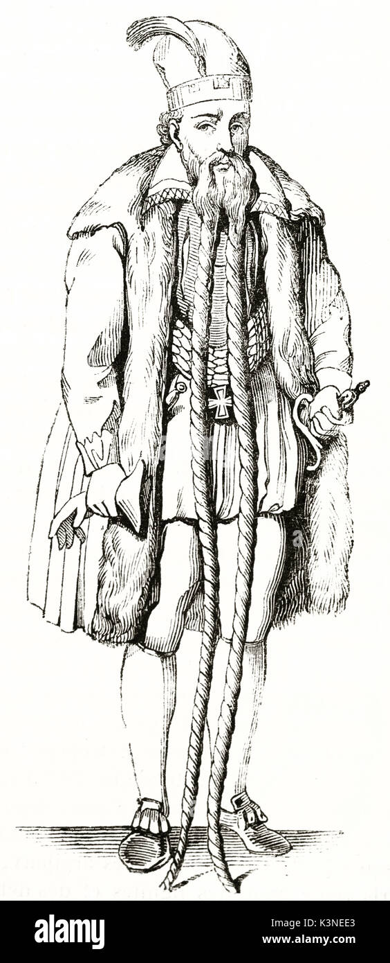Ancien portrait gravé de Rauber allemand monsieur avec sa longue barbe tressée très anciennes et des vêtements de fourrure. Par auteur non identifié publié le magasin pittoresque Paris 1839 Banque D'Images