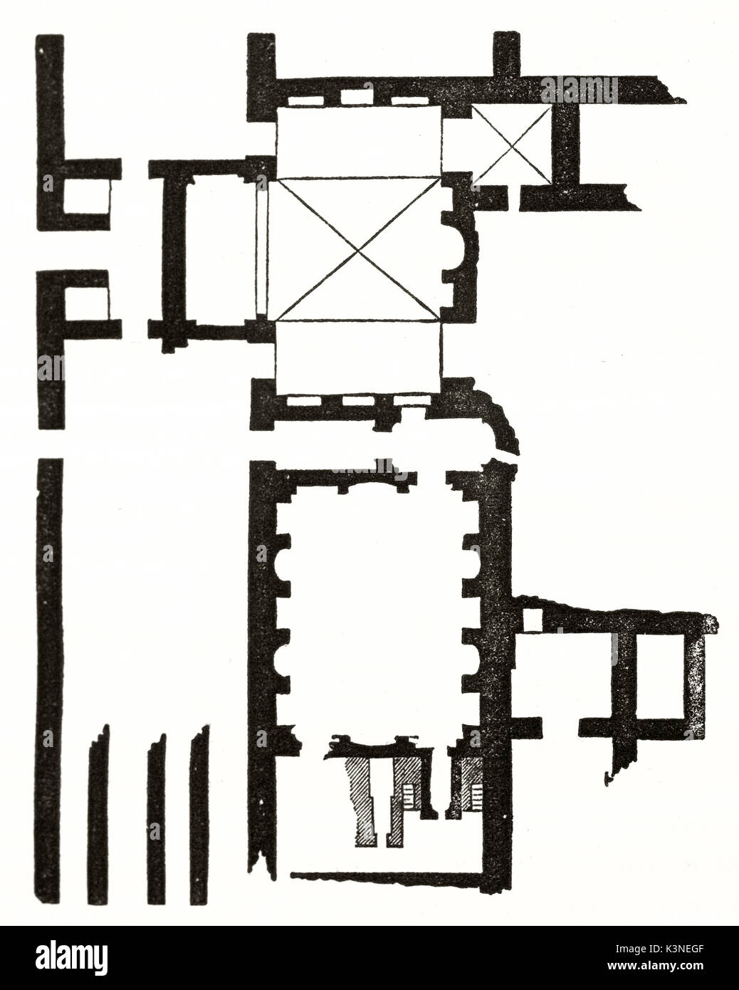 Noir et blanc vieux style minimal planimétrie de thermes romains à Paris. Par auteur non identifié publié le magasin pittoresque Paris 1839 Banque D'Images