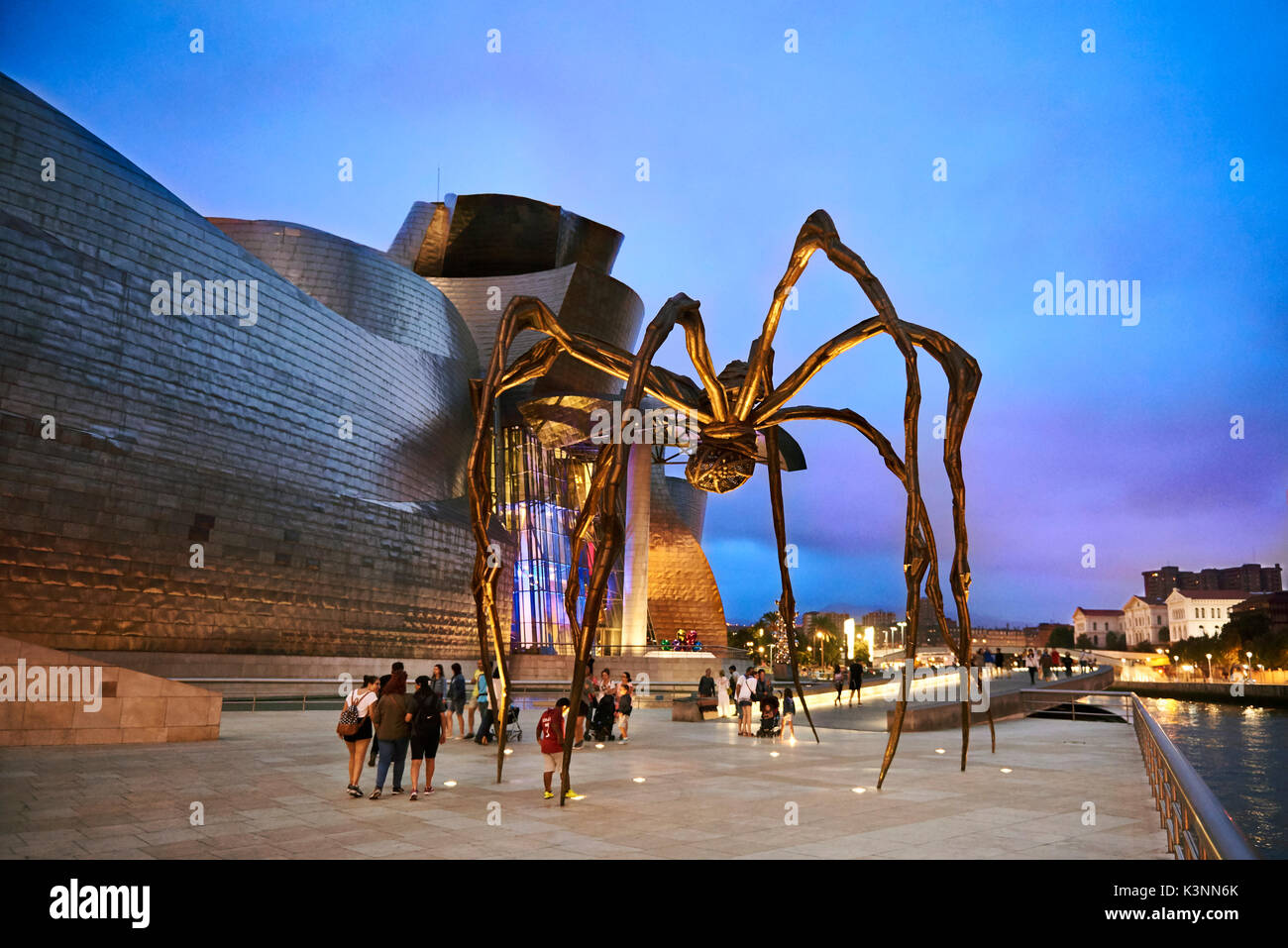 Musée Guggenheim à Bilbao, en soirée, Gascogne, Pays Basque, Espagne, Europe Banque D'Images